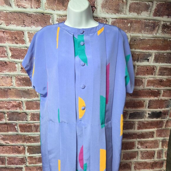 Geometric Abstract Dress XL | Purple Blue Button Down Artsy Boho Festival Indie - Picture 3 of 5